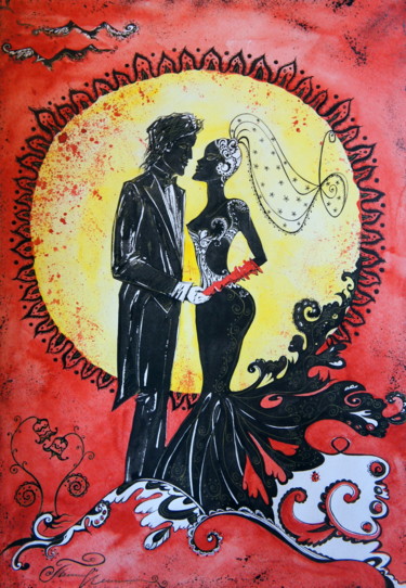 Painting titled "Wedding" by Iryna Tatur, Original Artwork, Ink