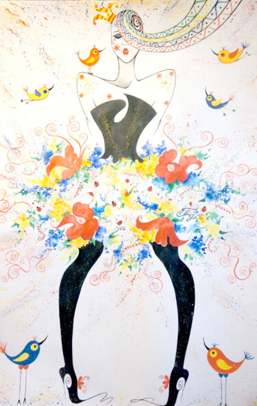 Painting titled "Princess" by Iryna Tatur, Original Artwork, Ink