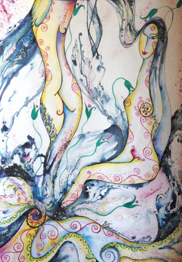 Malerei mit dem Titel "Irises" von Iryna Tatur, Original-Kunstwerk, Tinte
