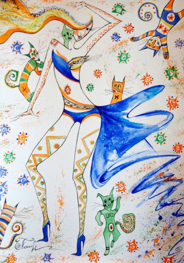 "Party with the Cats…" başlıklı Tablo Iryna Tatur tarafından, Orijinal sanat, Mürekkep