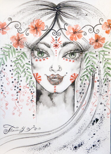 Картина под названием "Zemba" - Iryna Tatur, Подлинное произведение искусства, Чернила