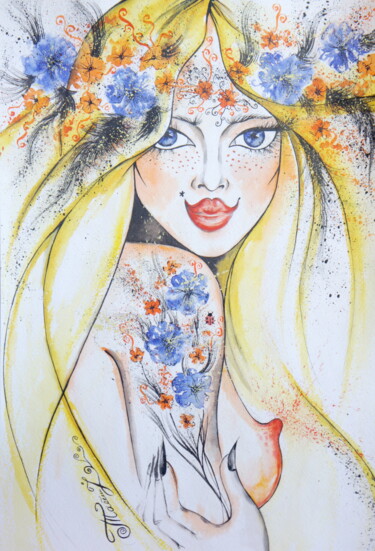 Malerei mit dem Titel "Lisa" von Iryna Tatur, Original-Kunstwerk, Tinte