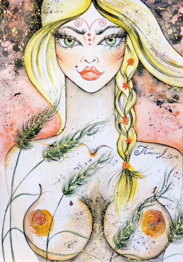 Peinture intitulée "Nika" par Iryna Tatur, Œuvre d'art originale, Encre