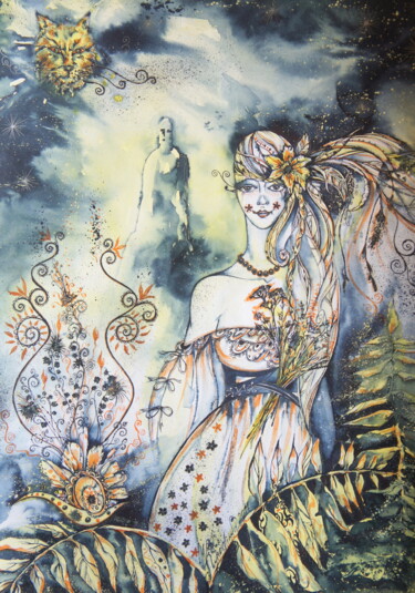 Картина под названием "Kupalinka" - Iryna Tatur, Подлинное произведение искусства, Чернила