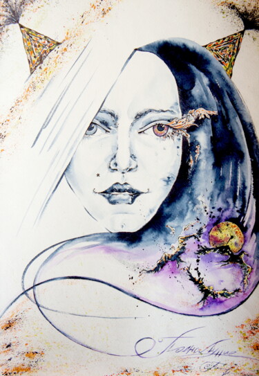 Картина под названием "Full Moon" - Iryna Tatur, Подлинное произведение искусства, Чернила