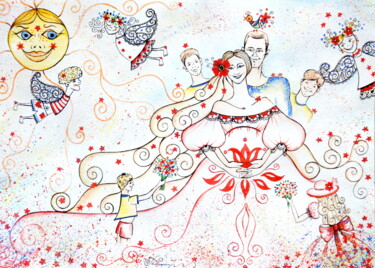 Картина под названием "Simple joys :)" - Iryna Tatur, Подлинное произведение искусства, Чернила