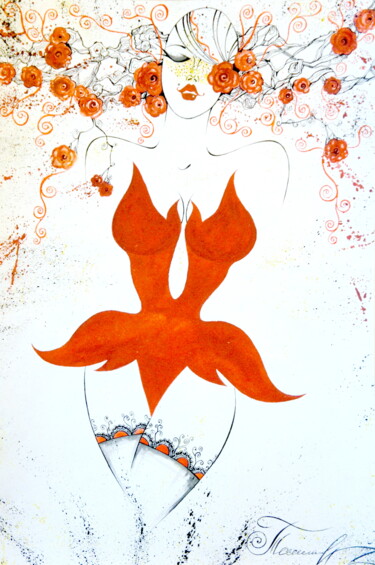 Painting titled "Woman is a Fire" by Iryna Tatur, Original Artwork, Ink