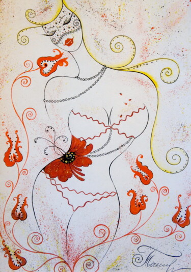 Картина под названием "Woman is a Miracle" - Iryna Tatur, Подлинное произведение искусства, Чернила