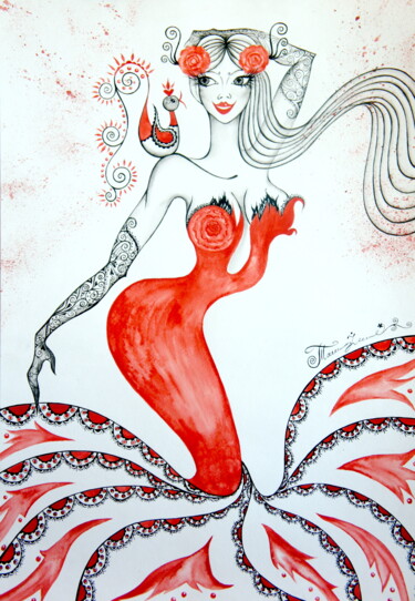 Картина под названием "Dance of Life" - Iryna Tatur, Подлинное произведение искусства, Чернила