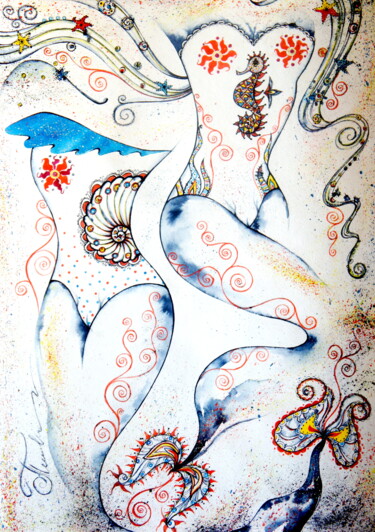 Картина под названием "Mermaids" - Iryna Tatur, Подлинное произведение искусства, Чернила