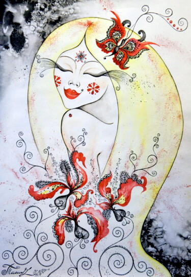 Malerei mit dem Titel "Margarita" von Iryna Tatur, Original-Kunstwerk, Tinte
