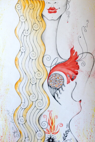 Pittura intitolato "Amazon" da Iryna Tatur, Opera d'arte originale, Inchiostro