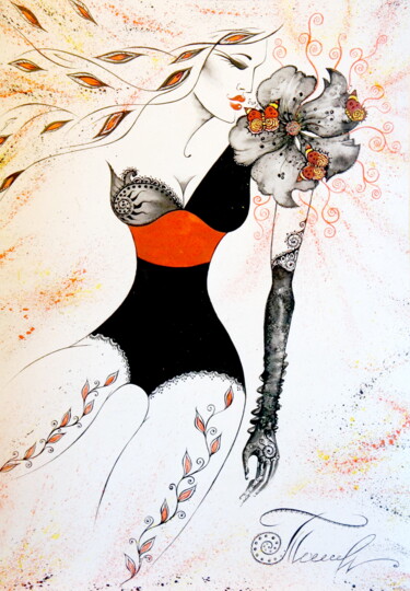 Schilderij getiteld "Woman is the Dance…" door Iryna Tatur, Origineel Kunstwerk, Inkt