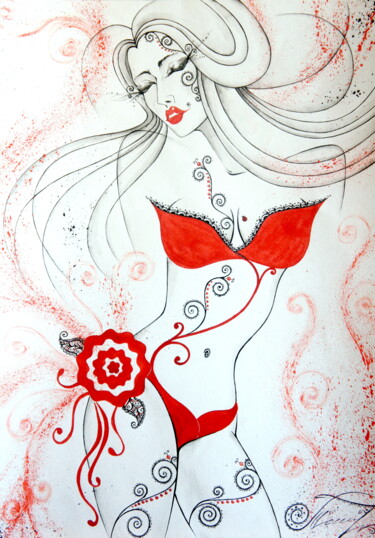 Painting titled "Woman is Divine Aro…" by Iryna Tatur, Original Artwork, Ink