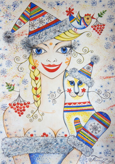 Painting titled "Happy New Year!" by Iryna Tatur, Original Artwork, Ink