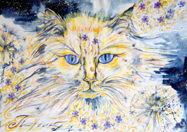 Peinture intitulée "The Cat named Peach…" par Iryna Tatur, Œuvre d'art originale, Encre