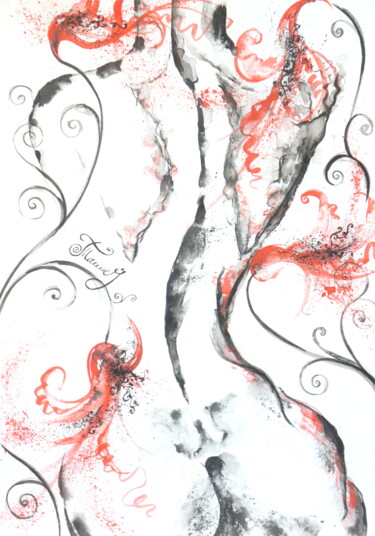 Картина под названием "Wind Dance" - Iryna Tatur, Подлинное произведение искусства, Чернила