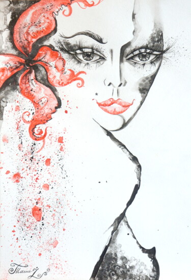 Картина под названием "Ariel - 2" - Iryna Tatur, Подлинное произведение искусства, Чернила
