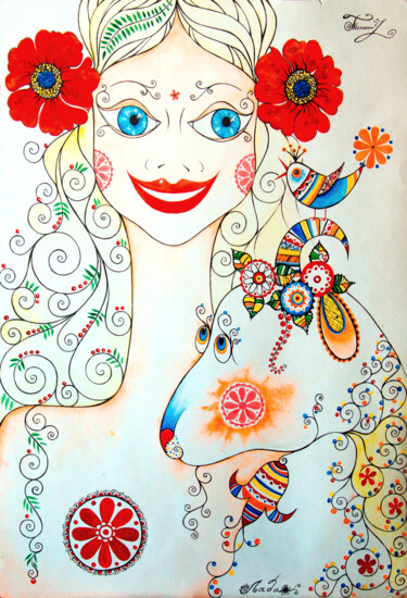 Картина под названием "Lada - Goddess of L…" - Iryna Tatur, Подлинное произведение искусства, Акварель