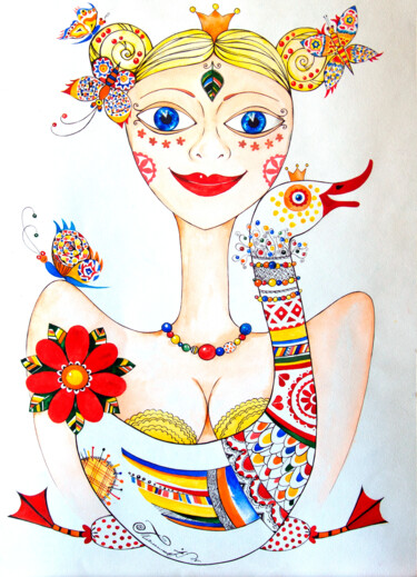 Peinture intitulée "Lelia - Goddess of…" par Iryna Tatur, Œuvre d'art originale, Encre