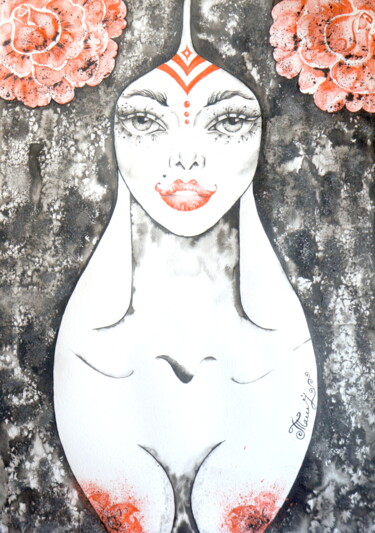 Peinture intitulée "Zara" par Iryna Tatur, Œuvre d'art originale, Encre