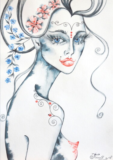 Peinture intitulée "Ophelia" par Iryna Tatur, Œuvre d'art originale, Encre