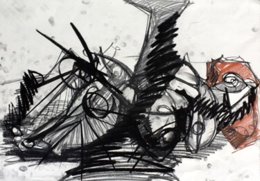 Рисунок под названием "Liegender Akt" - P.K., Подлинное произведение искусства, Древесный уголь