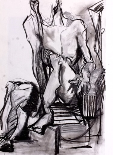 Dibujo titulada "Sitzende" por P.K., Obra de arte original, Grafito
