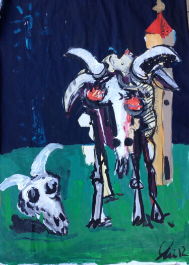 Schilderij getiteld "Männer starren Zieg…" door P.K., Origineel Kunstwerk, Olie
