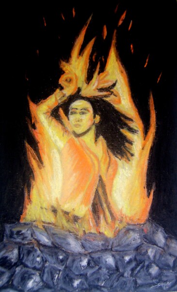 Dessin intitulée "Dancing fire" par P. Le Sommer, Œuvre d'art originale, Pastel