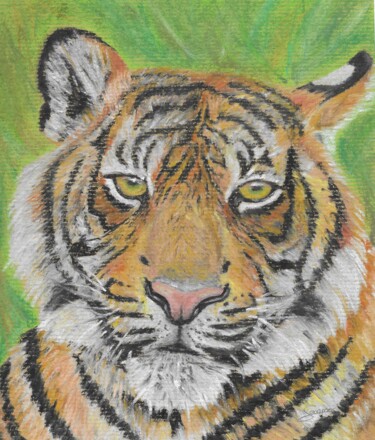 Drawing titled "Go Tiger !" by P. Le Sommer, Original Artwork, Pastel