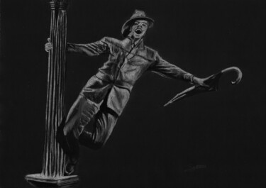 Drawing titled "Singin' in the rain" by P. Le Sommer, Original Artwork, Pastel