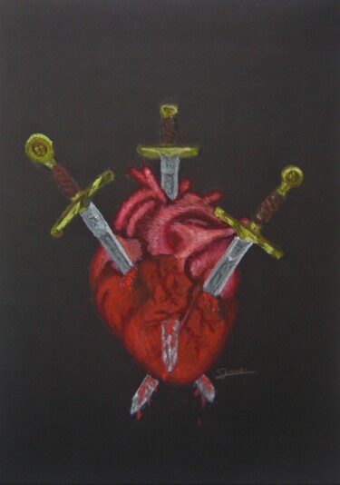 Drawing titled "Three of swords" by P. Le Sommer, Original Artwork, Pastel