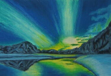 Drawing titled "Aurora borealis" by P. Le Sommer, Original Artwork, Pastel