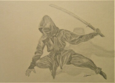 Drawing titled "Ninja" by P. Le Sommer, Original Artwork, Graphite