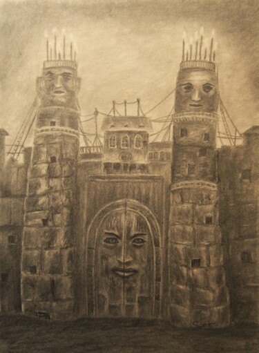 Drawing titled "Murailles" by P. Le Sommer, Original Artwork, Graphite