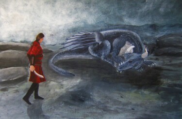 Dessin intitulée "Fighting the dragon" par P. Le Sommer, Œuvre d'art originale, Acrylique