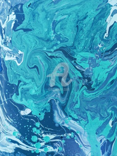 Peinture intitulée "Turquoise Galaxy Ef…" par P. Lee, Œuvre d'art originale, Huile