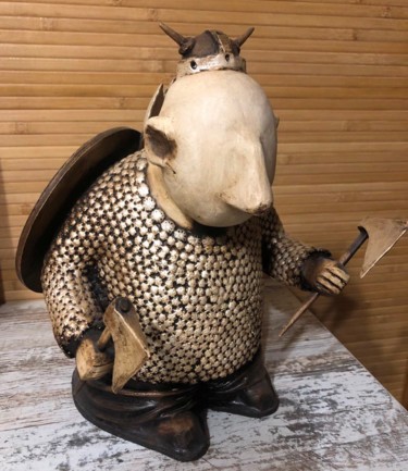 Sculpture titled "Warrior "Three Axes"" by Aleksandr Shved, Original Artwork, Paper maché