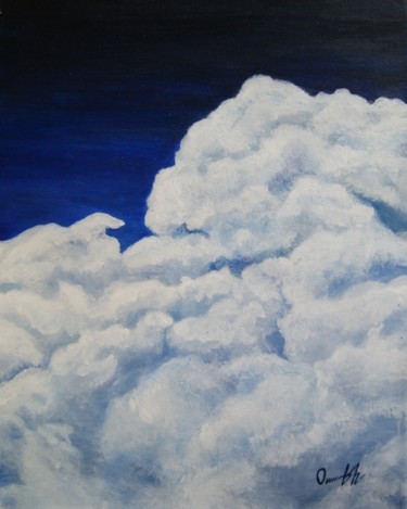 Painting titled "White clouds in spa…" by Polina Osipchuk, Original Artwork, Acrylic Mounted on Wood Stretcher frame