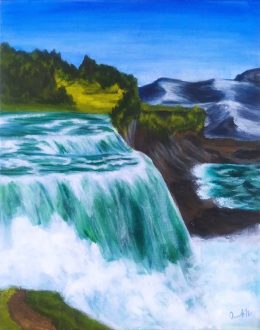 Painting titled "Niagara Falls" by Polina Osipchuk, Original Artwork, Acrylic Mounted on Wood Stretcher frame
