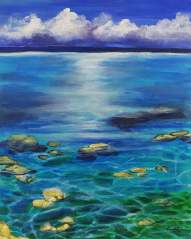 Картина под названием "Stony coast" - Polina Osipchuk, Подлинное произведение искусства, Акрил Установлен на Деревянная рама…
