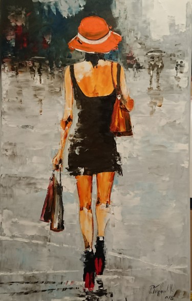 Painting titled "Promenade en ville…" by Pierre Tremauville, Original Artwork, Oil