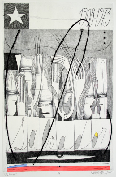 Gravures & estampes intitulée "Salvador" par Pablo Delfini, Œuvre d'art originale, Eau-forte