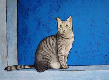 Pittura intitolato "Chat en bleu" da Pablo Guillamon, Opera d'arte originale, Acrilico