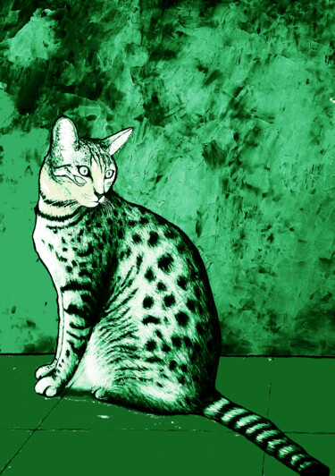 Arte digitale intitolato "Chat vert-A" da Pablo Guillamon, Opera d'arte originale, Stampa digitale