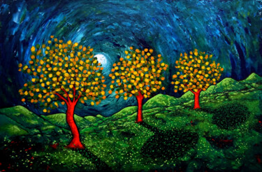 Painting titled "Tres arboles" by Pablo Guillamon, Original Artwork, Acrylic
