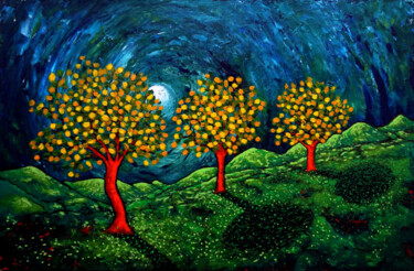 Malerei mit dem Titel "Tres arboles" von Pablo Guillamon, Original-Kunstwerk, Acryl