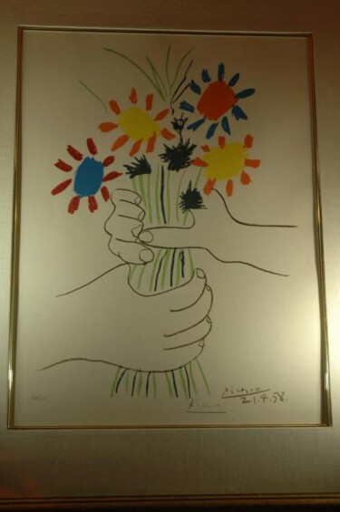 Painting titled "MAINS AUX FLEURS" by Pablo Picasso, Original Artwork, Oil