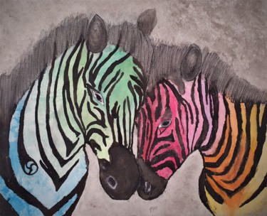 Painting titled "Zebras" by Pablo Toledo, Original Artwork, Acrylic